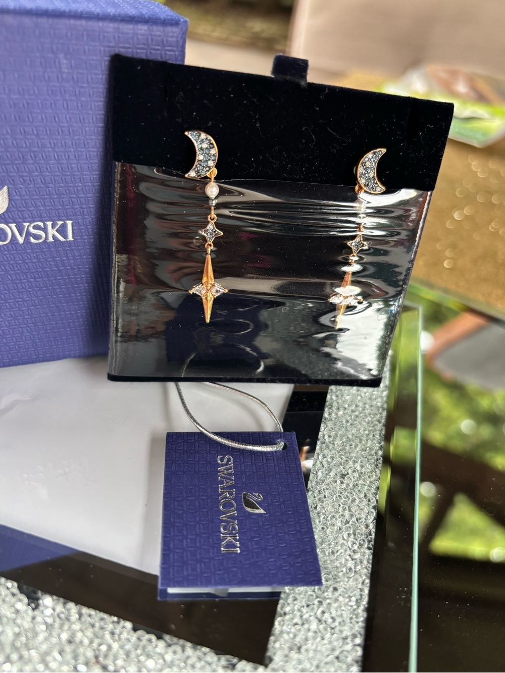 Swarovski Symbolic Pierced Earring Jackets feature celestial star and moon NWT - Picture 6 of 8